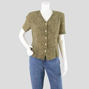 90s Animal Print Blouse, Short Sleeve Button Down, Women's Petite Medium
